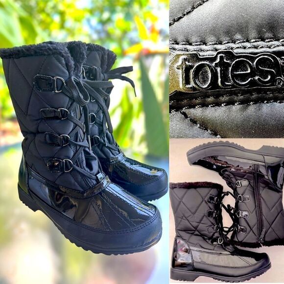 TOTES➕Quilted Fur Lined Water-Resistant Snow Rain Winter Boots Size 6 - Picture 1 of 14